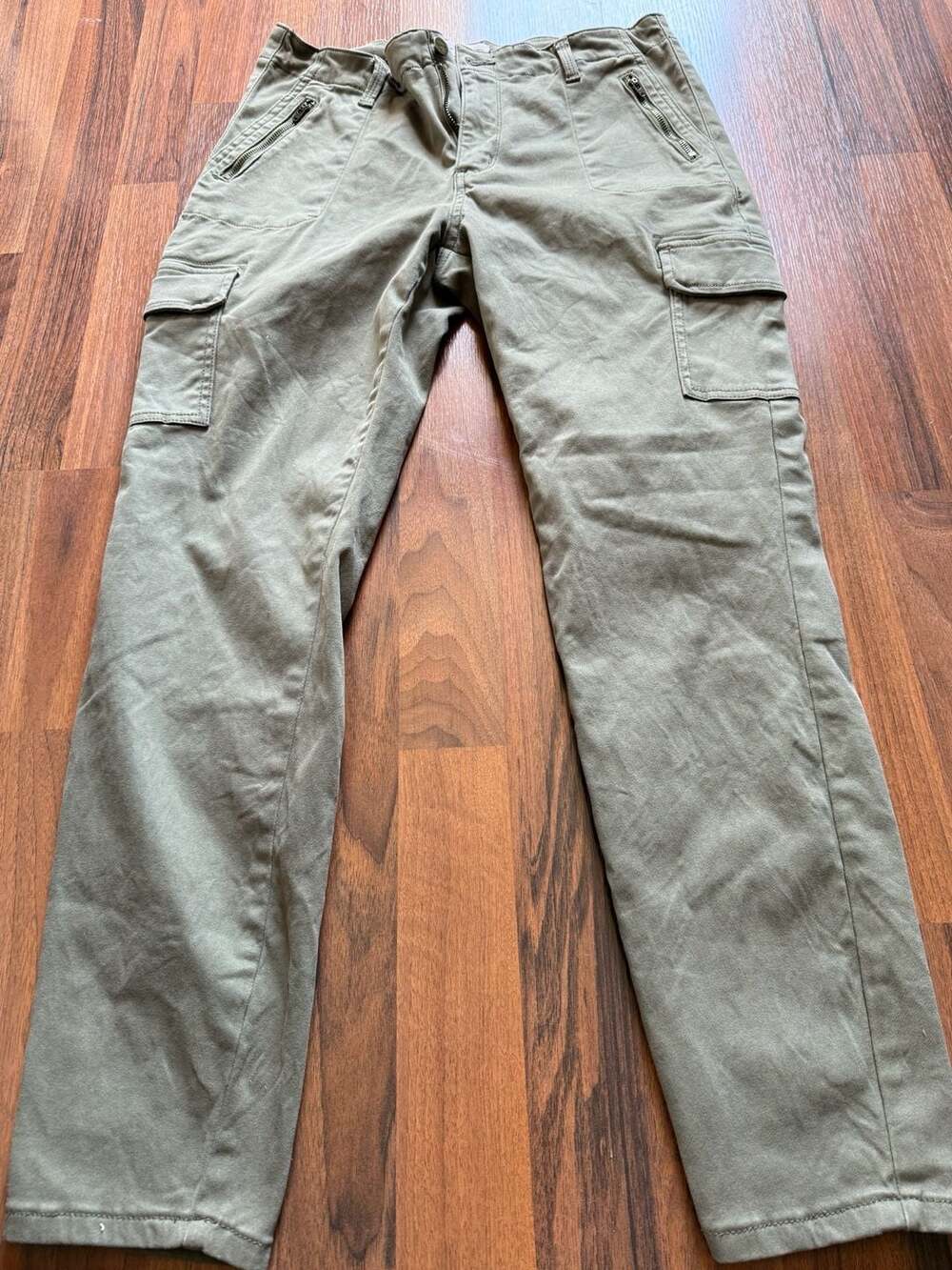 Ceros Jeans Olive Green Utility Cargo Pants with Zipper Pockets
